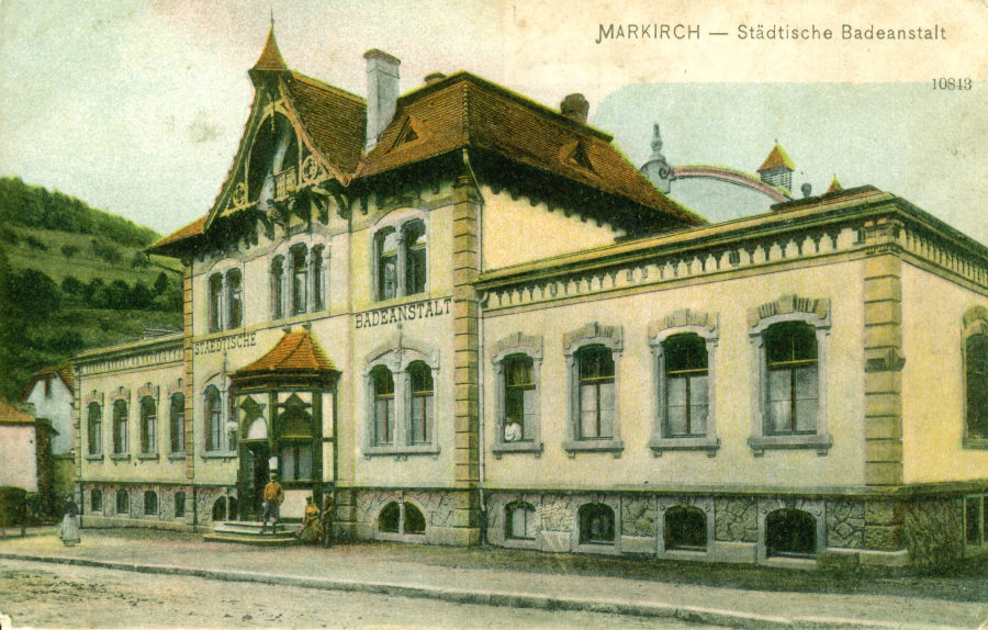 Les Bains municipaux de Sainte-Marie-aux-Mines (ici vers 1910), furent les premiers bains chauffés d’Alsace – Archives de Sainte-Marie-aux-Mines